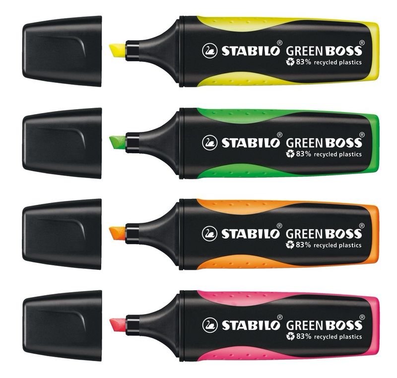 STABILO-GREEN-BOSS-evidenziatore-4-pz-Punta-smussata-Verde-Arancione-Rosa-Giallo