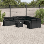 vidaXL Set Divani da Giardino 11 pz con Cuscini in Polyrattan Nero