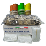 KIT ACCESSORI CAFFÈ con 150 BUSTINE DI ZUCCHERO DI CANNA + 150 BICCHIERINI + 150 PALETTINE - EUROCHIBI® LINEA ALTA QUALITÀ