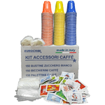 KIT ACCESSORI CAFFÈ con 150 BUSTINE DI ZUCCHERO + 150 BICCHIERINI + 150 PALETTINE - EUROCHIBI® LINEA ALTA QUALITÀ