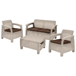 CORFU LOUNGE SET con cuscini Poltrone 75x70x79h Divano 128x70x79h Tavolino aperto 77x57x42h Cappuccino