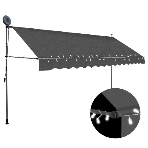 vidaXL Tenda da Sole Retrattile Manuale con LED 400 cm Antracite