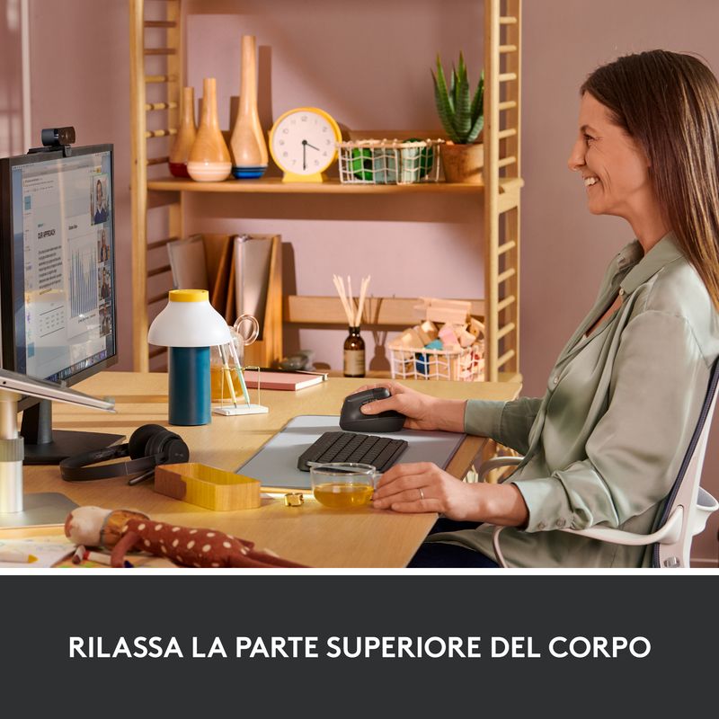 Logitech-Lift-Mouse-Ergonomico-Verticale-Senza-Fili-Ricevitore-Bluetooth-o-Logi-Bolt-USB-Clic-Silenziosi-4-Tasti-Compatibile-con-Windows---macO