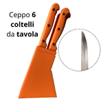 ceppo porta 6 coltelli da  cucina da tavola in acciaio inox colore arancione multiuso lama seghettata fissa