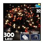 Trade Shop Traesio-catena Luminosa 300 Luci Led Lucciole Bianco Caldo E Rosso 8 Funzioni Per Esterno -