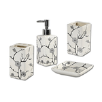 Cleafe-set Bagno Fiori Pesco Giapponesi In Ceramica Dispenser Porta Saponetta Bicchiere -