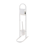 Cleafe-piantana Porta Rotolo Con Scopino Da Bagno Metallo Lucido Bianco Bagno Wc 80 Cm -