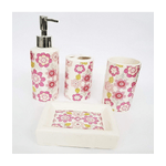 Cleafe-set 4pz Bagno Fiori Rosa Floreale Ceramica Dispenser Sapone Porta Saponetta Bicchiere Spazzolini -