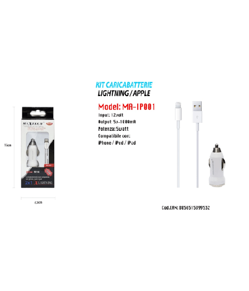 Maxtech-kit Caricabatterie Da Auto Accendisigari Cellulare Smartphone 5w Maxtech Ip001 -