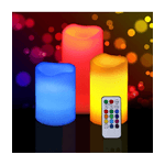 Trade Shop Traesio-set 3 Candele Led Luce Rgb Candela Telecomando Fuoco Finto Cromoterapia Massaggi -