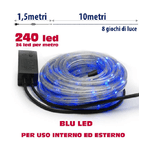 Trade Shop Traesio-tubo Luminoso Natalizio 10 Metri Led Blu Con Controller Giochi 8 Funzioni -