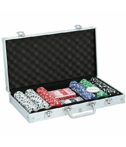 Trade Shop Traesio-set Valigetta Da Poker Confezione 300 Fiches 2 Mazzi Di Carte 5 Dadi -