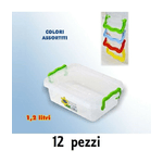 Trade Shop Traesio-12 Contenitori Plastica 1 Lt Cibo Alimenti Frigorifero Rettangolari Manici -