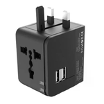 Adattatore da viaggio universale XO - Voltaggio 110 V-240 V - 2 porte USB 21 A - Connessioni per Regno Unito UE AU Stati Uniti - Colore nero