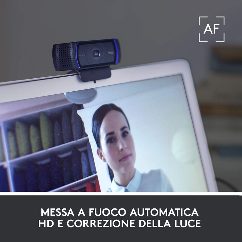 Logitech-C920-HD-Pro-Webcam-Videochiamata-Full-HD-1080p-30fps-Audio-Stereo--Chiaro--Correzione-Luce-HD-Funziona-con-Skype-Zoom-FaceTime