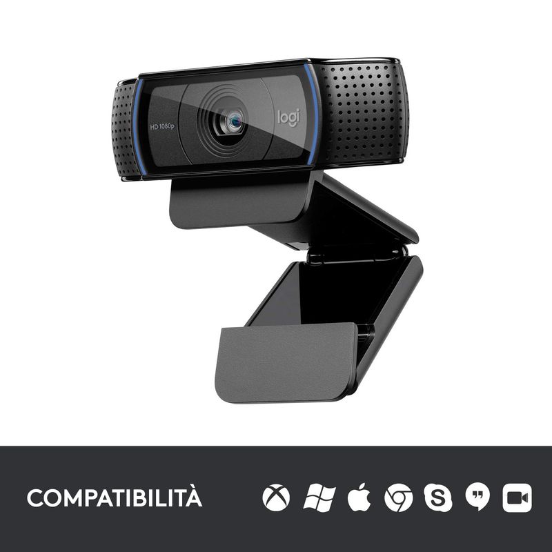 Logitech-C920-HD-Pro-Webcam-Videochiamata-Full-HD-1080p-30fps-Audio-Stereo--Chiaro--Correzione-Luce-HD-Funziona-con-Skype-Zoom-FaceTime