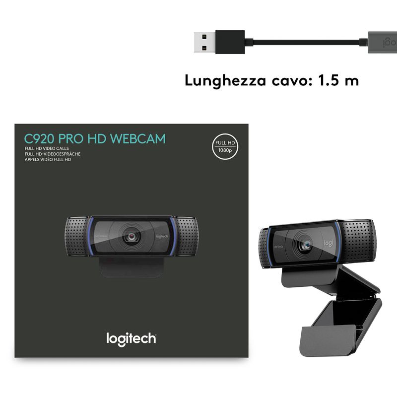 Logitech-C920-HD-Pro-Webcam-Videochiamata-Full-HD-1080p-30fps-Audio-Stereo--Chiaro--Correzione-Luce-HD-Funziona-con-Skype-Zoom-FaceTime