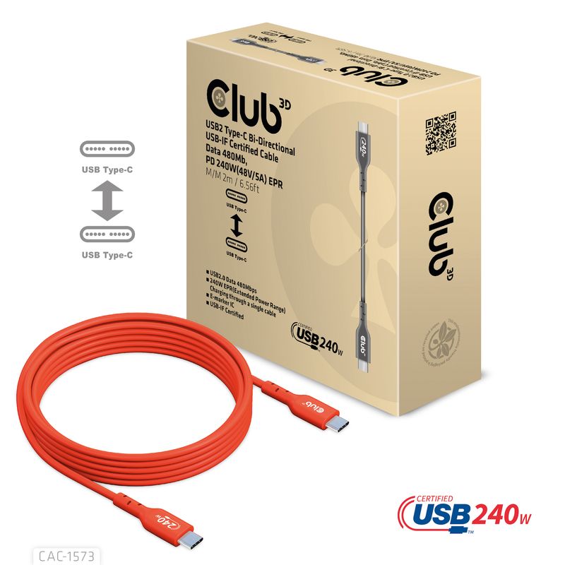 CLUB3D-CAC-1573-cavo-USB-2-m-USB4-Gen-2x2-USB-C-Rosso