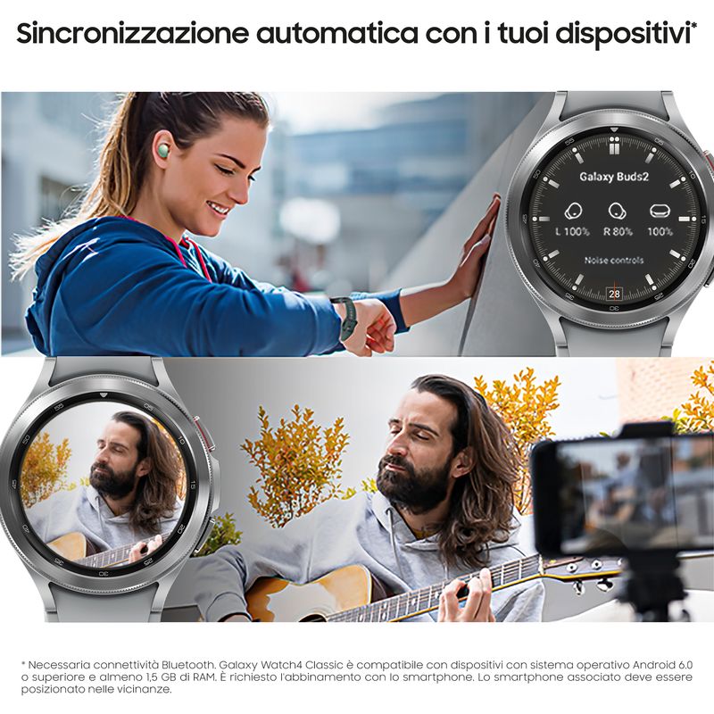 Samsung-Galaxy-Watch4-Classic-Smartwatch-Ghiera-Interattiva-Acciaio-Inossidabile-46mm-Memoria-16GB-Silver