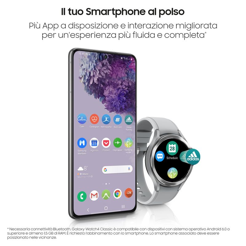 Samsung-Galaxy-Watch4-Classic-Smartwatch-Ghiera-Interattiva-Acciaio-Inossidabile-46mm-Memoria-16GB-Silver