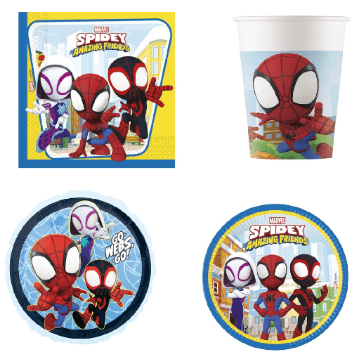 kit set festa  a tema spidey and his amazing friends party addobbi compleanno bambino marvel , palloncino , piatti ,bicchieri , tovaglioli