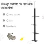 PawHut Albero Tiragraffi per Gatti 4 Livelli con Colonna Rivestita, Grigio 43 x 27 x 228-260cm