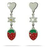 ORECCHINO MJ POST 339 KIDS CUORE ARGENTO CON PENDENTE FRAGOLA ROSSA