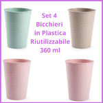 Set 4 bicchieri in plastica colorati riutilizzabili da 360 ml per bambini adulti ufficio campeggio picnic portapenne  bicchiere