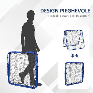 HOMCOM Rete da Calcio Rebounder Pieghevole con Angolo Regolabile e Picchetti, 100x95x90 cm, Blu