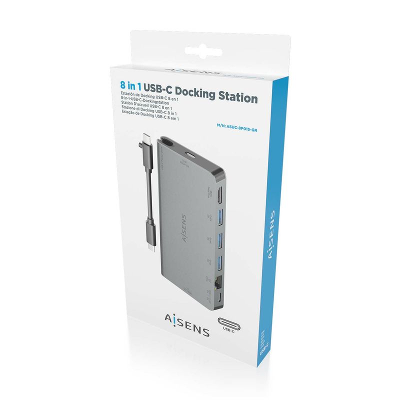 AISENS-ASUC-8P015-GR-replicatore-di-porte-e-docking-station-per-laptop-Cablato-USB-3.2-Gen-1--3.1-Gen-1--Type-C-Grigio