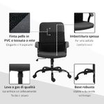 Vinsetto Sedia da Ufficio Ergonomica in Tessuto Nero Girevole con Ruote