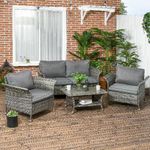 Outsunny Set da Giardino 4 Pezzi in Rattan e Acciaio con Tavolino da Caffè a 2 Livelli, Divano e 2 Sedie