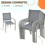 Outsunny Set da Giardino con Tavolo in Vetro Temperato e 6 Sedie con Tessuto a rete, Grigio