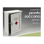 Trade Shop Traesio-cassetta Pronto Soccorso Porta Medicine In Legno Bianco Da Parete 24 X 13 Cm -