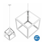 Trade Shop Traesio-lampadario Lampada Sospensione Cubo 28cm Design Moderno Paralume Metallo Bianco -