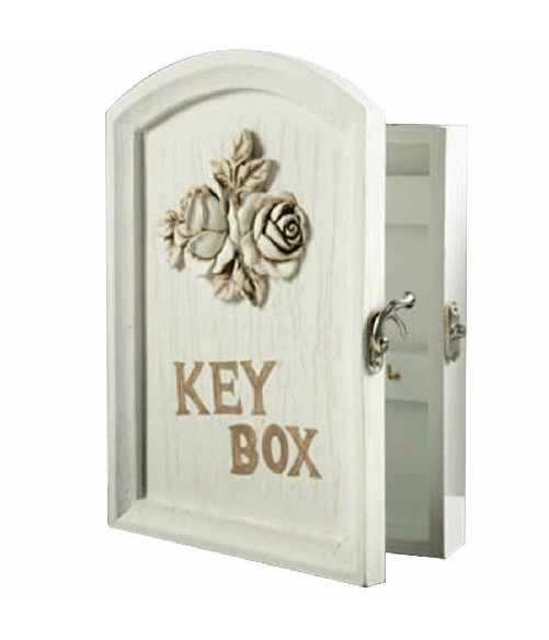 Trade Shop Traesio-armadietto Cassetta Portachiavi Parete 6 Ganci Porta Chiavi E Anta Legno Rose -