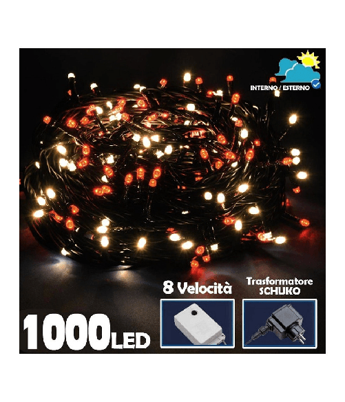 Trade Shop Traesio-catena Luminosa 1000 Luci Led Albero Di Natale Lucciole Bianco Caldo Rosso Esterno -
