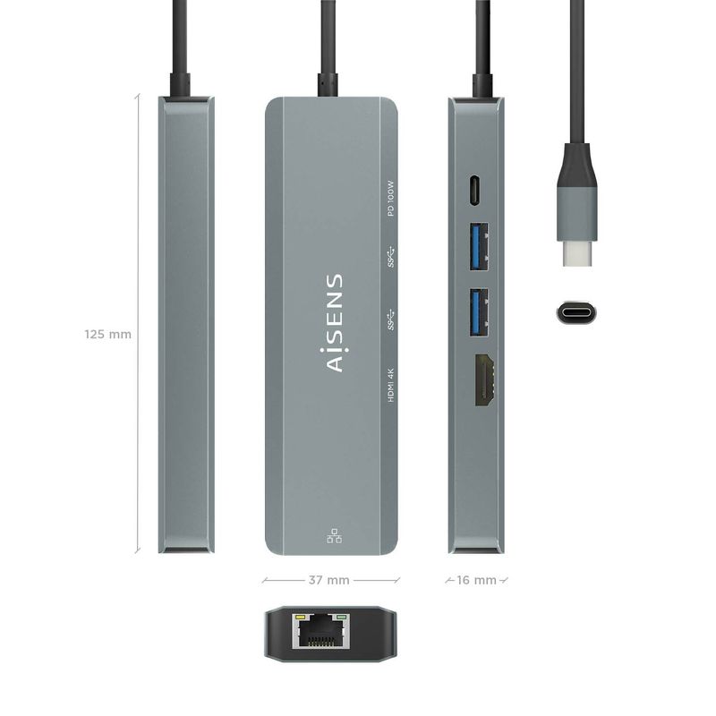 AISENS-ASUC-5P011-GR-replicatore-di-porte-e-docking-station-per-laptop-Cablato-USB-3.2-Gen-1--3.1-Gen-1--Type-C-Grigio