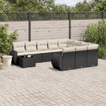 vidaXL Set Divani da Giardino 11 pz con Cuscini in Polyrattan Nero