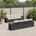 vidaXL Set Divani da Giardino 9 pz con Cuscini Nero in Polyrattan