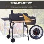 Outsunny Barbecue a Carbone con Coperchio e Affumicatore, BBQ da Giardino con Ripiani e Ruote 124x53x104 cm, Nero