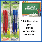 2 Kit da 3 pezzi  Refil ricariche per penne cancellabili universali removibile scuola penna rossa e blu