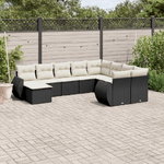 vidaXL Set Divani da Giardino 10pz con Cuscini in Polyrattan Nero