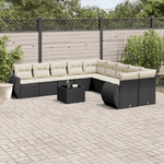 vidaXL Set Divani da Giardino 11 pz con Cuscini in Polyrattan Nero