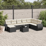 vidaXL Set Divani da Giardino 9 pz con Cuscini Nero in Polyrattan