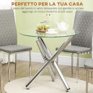 HOMCOM Tavolo da Pranzo Rotondo per 2-4 Persone in Vetro e Gambe in Acciaio, Ø80x74cm