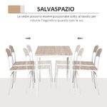 HOMCOM Set da Pranzo Tavolo e 4 Sedie in Metallo e MDF,  Bianco e Legno