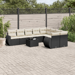 vidaXL Set Divani da Giardino 10pz con Cuscini in Polyrattan Nero