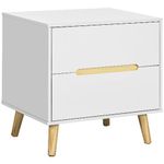 HOMCOM Comodino Moderno con 2 Cassetti in Truciolato e Gambe in Legno di Pino, 50Lx40Px50.5A cm, Bianco