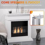 HOMCOM Camino a Bioetanolo con 3 Bruciatori da 0.4L, Pannello in Vetro e Copertura 18㎡, 76x28x76cm, Bianco